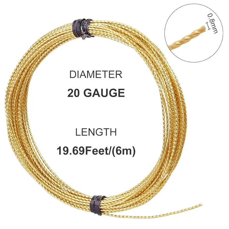 6m 20FT 20 Gauge Textured Brass Wire 0.8mm Thick Brass Tarnish Resistant Wire for Beading Ring Making and Other Jewelry Crafts
