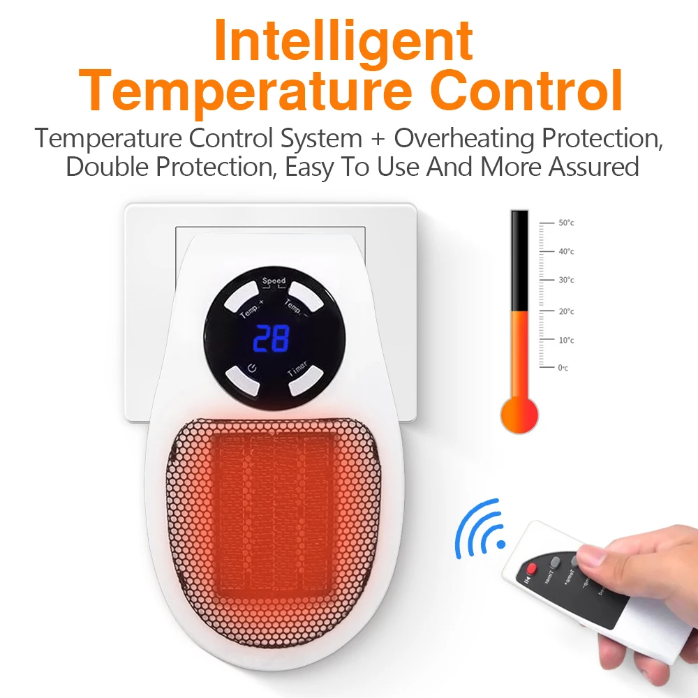 Portable Intelligent Thermostatic Heater Plug - In Indoor Household Appliances Heating Furnace Mini Radiator Remote Heater