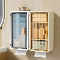 Waterproof Tissue Box Removable Partition Makeup Tools Storage Box No-punch Wall-mounted Box for Bathroom Bedroom Kitchen 1