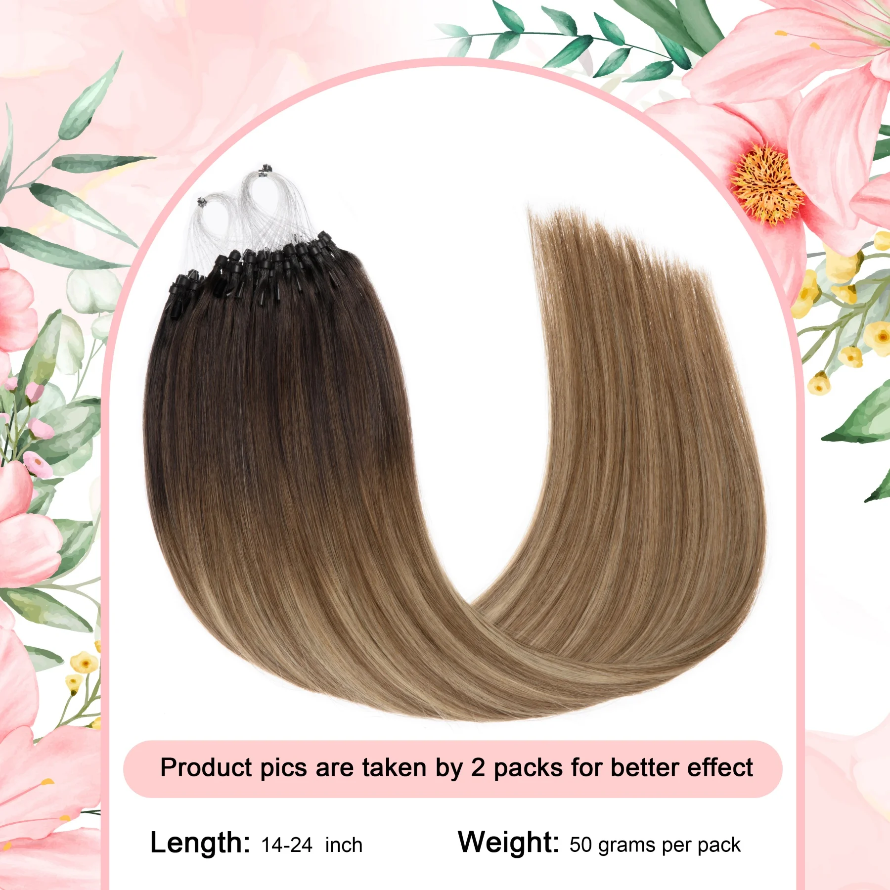 Micro Ring Highlights Hair Extensions 50g Micro Bead Human Hair #3/8/22 Brown Blonde Loop Human Extensions 1g/s