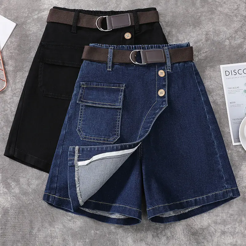 

Женская джинсовая мини-юбка на пуговицах, асимметричная трапециевидная юбка с завышенной талией и асимметричным подолом, модель U149 на лето, 2024