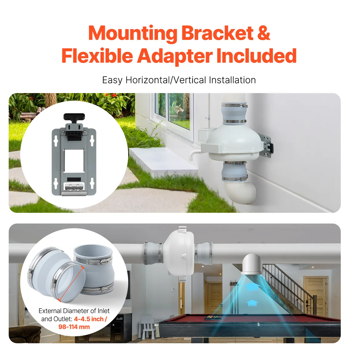 SucceBuy Radon Fan Installation Kit Quiet Radon Mitigation Fan System Kit with Indicator Waterproof Indoor/Outdoor Ventilation — view 5