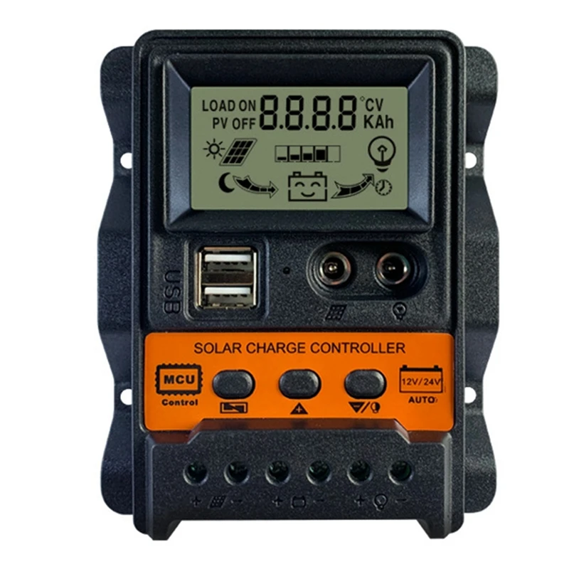 태양 전지 패널 배터리 컨트롤러 레귤레이터, 12V 24V, 자동 2 USB LCD 디스플레이 부하 방전기