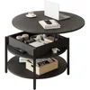 Round Lift Top Coffee Table for Living Room, 35.43'' Round Coffee Table with Storage and Hidden Compartment, 2 Tier Large 2