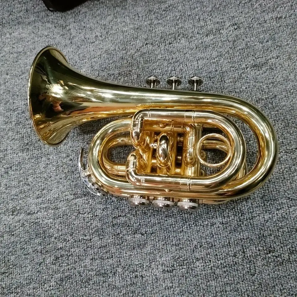 Japanese brass gold-plated palm trumpet instrument professional pocket trumpet instrument portable B-flat horn