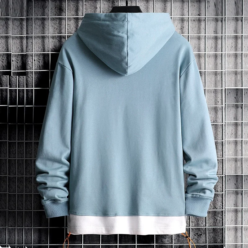 Mens Fashion Colorblock Hoodie Spring Autumn Teenager Cotton Half Turtleneck Long Sleeve Versatile Sweatshirt Streetwear Men