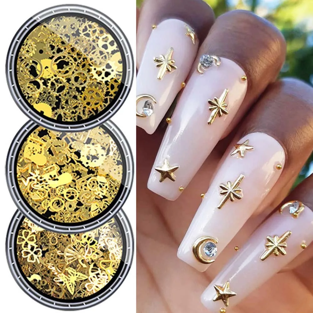 Silver Manicure Charms Lines Moon Nail Strass Rivet Nail Metal Stud Nail Jewelry Nail Glitter Flakes Decorazioni Per Unghie 3D