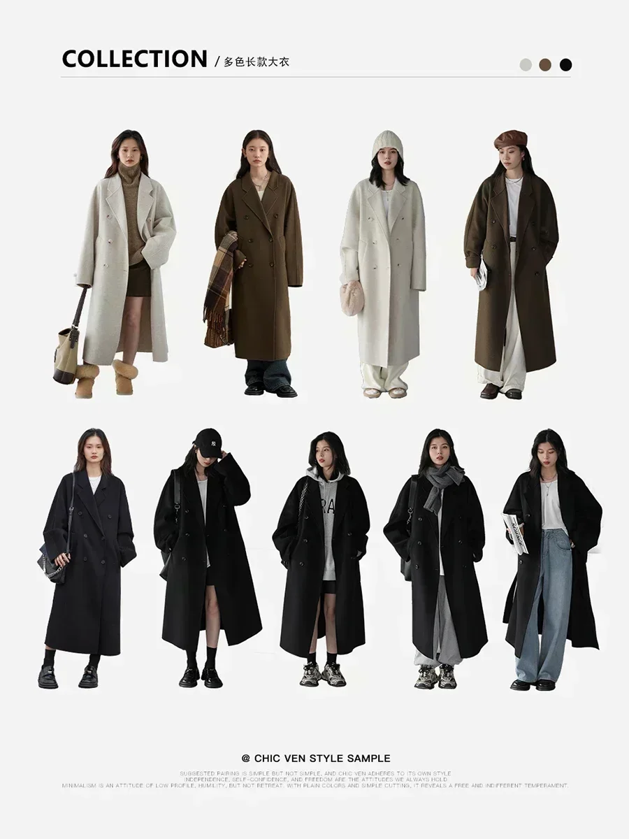 CHIC VEN Women Long Double-sided Woolen Coats Retro Loose Female Overcoat Double Breasted Ladies Windbreak Autumn Winter 2023 3