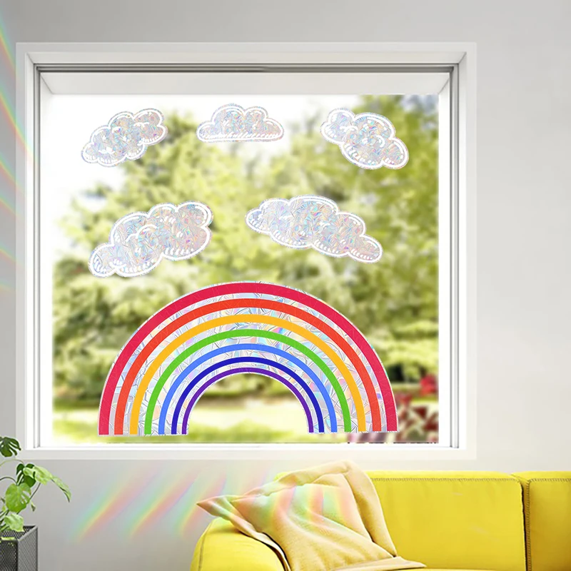 

Rainbow Clouds Sun Wallpaper Glass Windows Decor Wall Decals Eid Mubarak Decorations for Home Bedroom Living Room Decoration