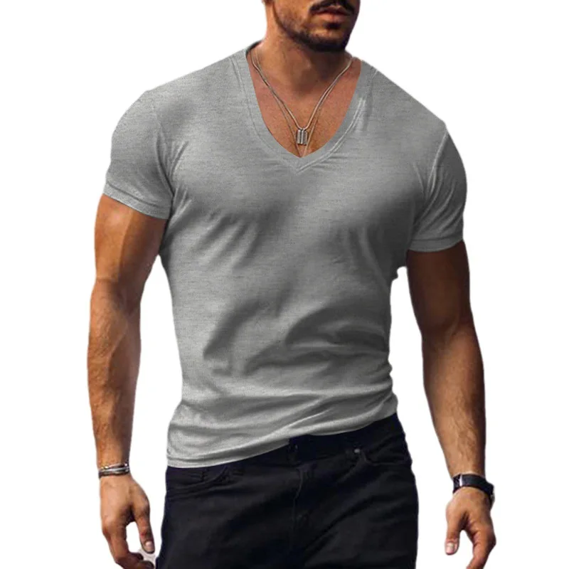 Mens Casual V Neck Short Sleeve Slim Tee Shirt