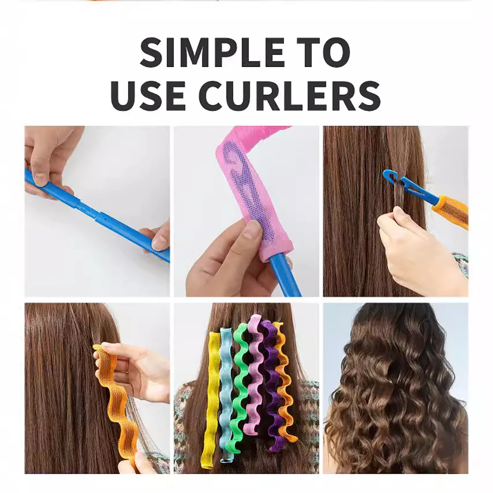 Hair Styling Tool 12pcs Set Magic Hair Curler Heatless Hair Rollers 25-65CM Wave Formers