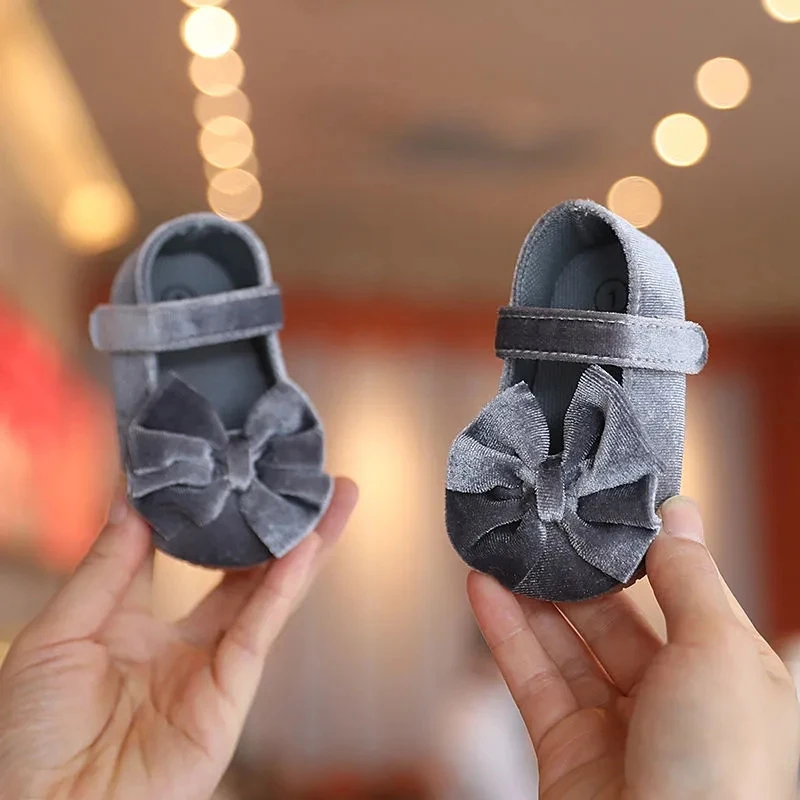 Newborn Flannelette Princess Bow Shoes - Soft Sole Toddler Flats
