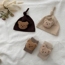 

Newborn Baby Hat Stocking Suit Solid Color Cute Bear Windbreak Keep Warm Gentle Fabric Kids Clothing Accessories Autumn New Hot