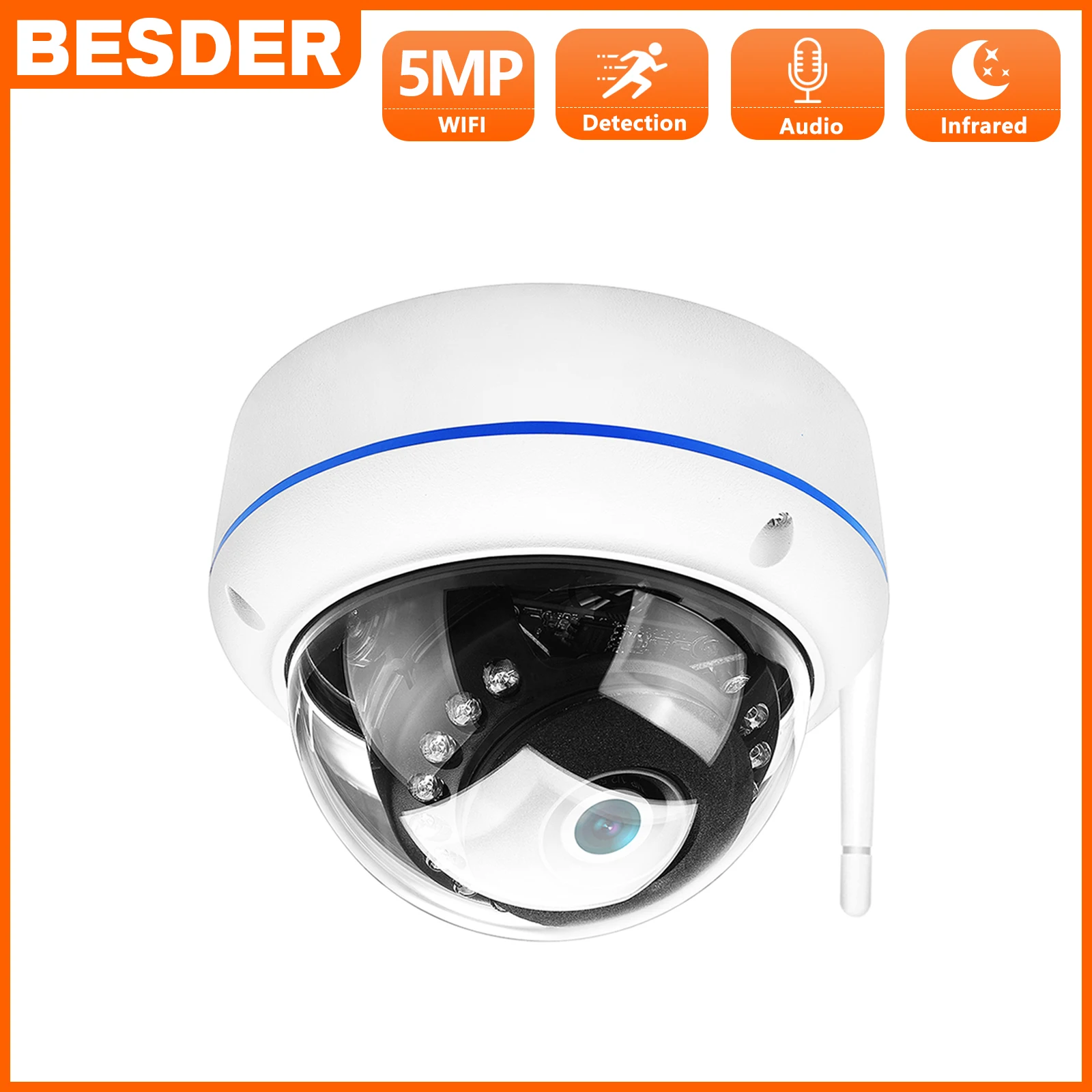 BESDER Wireless 5MP 3MP Audio IP Camera WiFi 2MP 1080P Vandal-proof TF Card Slot iCSee P2P Indoor CCTV Home Security Dome Camera