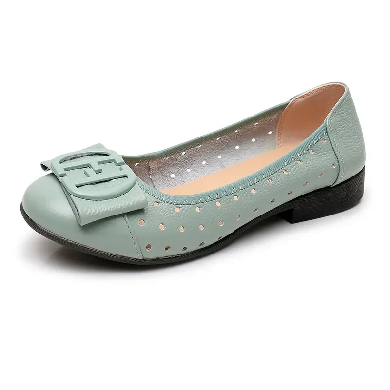 Hollow-out Woman Flats Genuine Leather Loafers Moccasin Mother Shoes Casual Women Luxury Brand Ballet Footwear Zapatos De Mujer