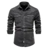 Men's Black Washed Classic Slim Pocket Jeans Shirt Fashion Handsome Fit Turn Down Neck Long Sleeve Denim Shirt Daily Wear 1