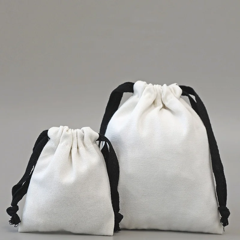 

Белые парусиновые хлопковые мешки с черным шнурком, рождественский подарок, Свадебная Упаковка для конфет, мешочек большого размера, пылезащитные мешки