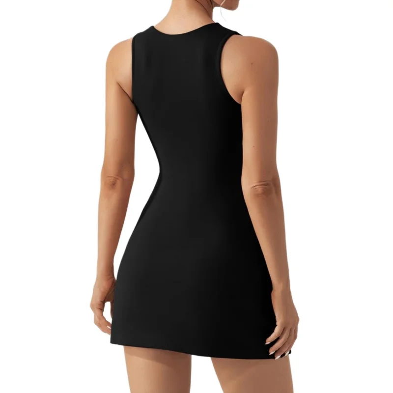 Summer Women Sexy Sleeveless Halter Slim Dress Skirt Solid Color Tennis Skirt Golf Run Sports Exercise