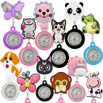 Unisex Nurse Doctor Hospital Medical Cartoon Cute Animals Retractable Clip FOB Pocket Watches Hang Brooch Badge Reel Clock Gifts