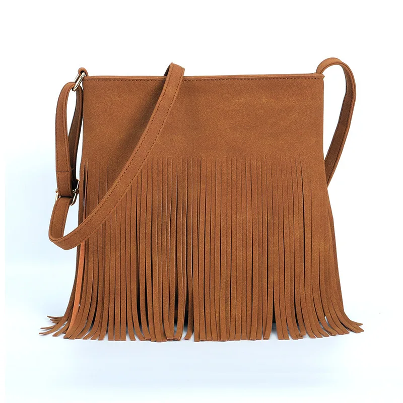Big Handbag Shop Womens Medium Size Faux Leather Tassel Fringe Shoulder Bag 