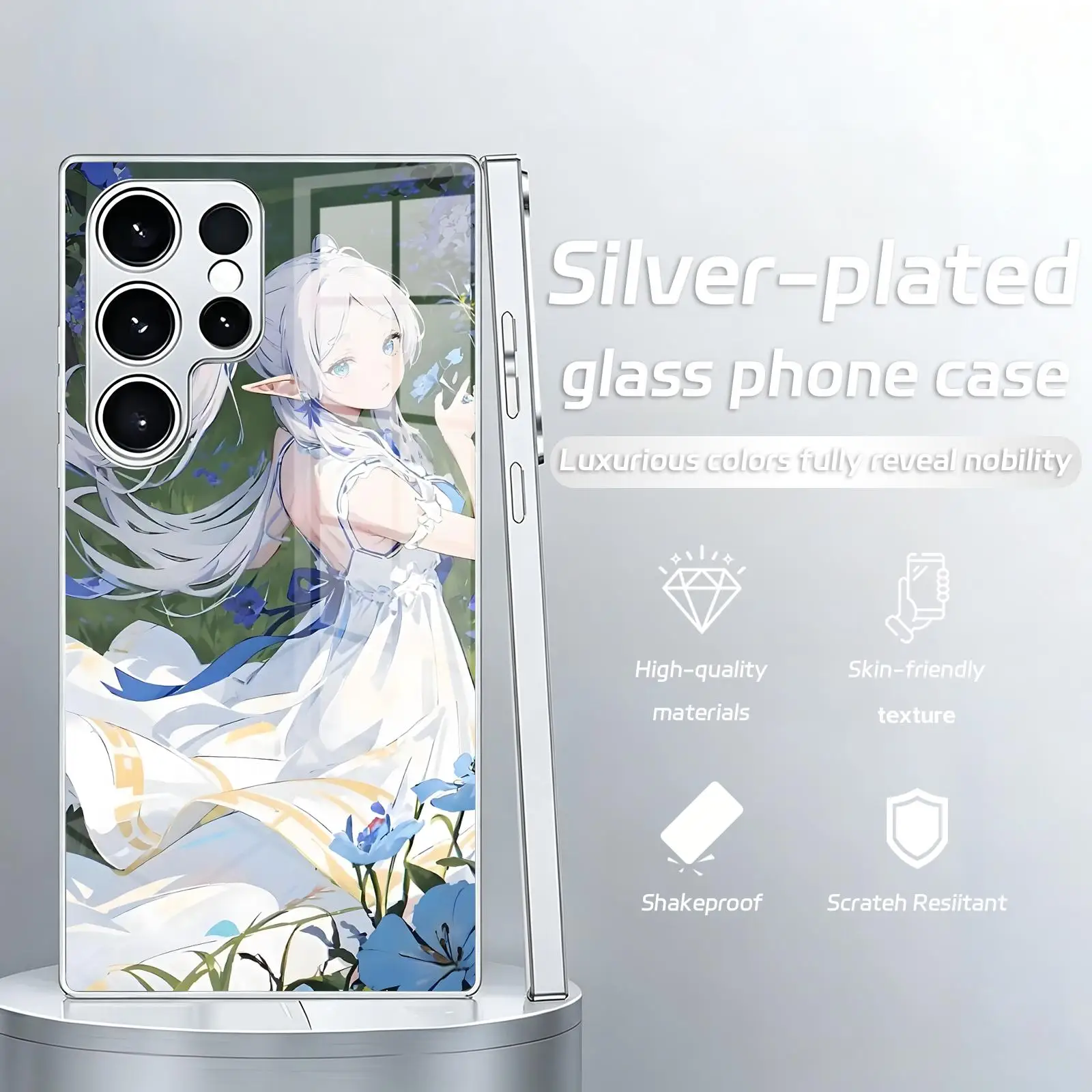 Electroplated Glass Anime Phone Case – Frieren from Beyond Journey's End