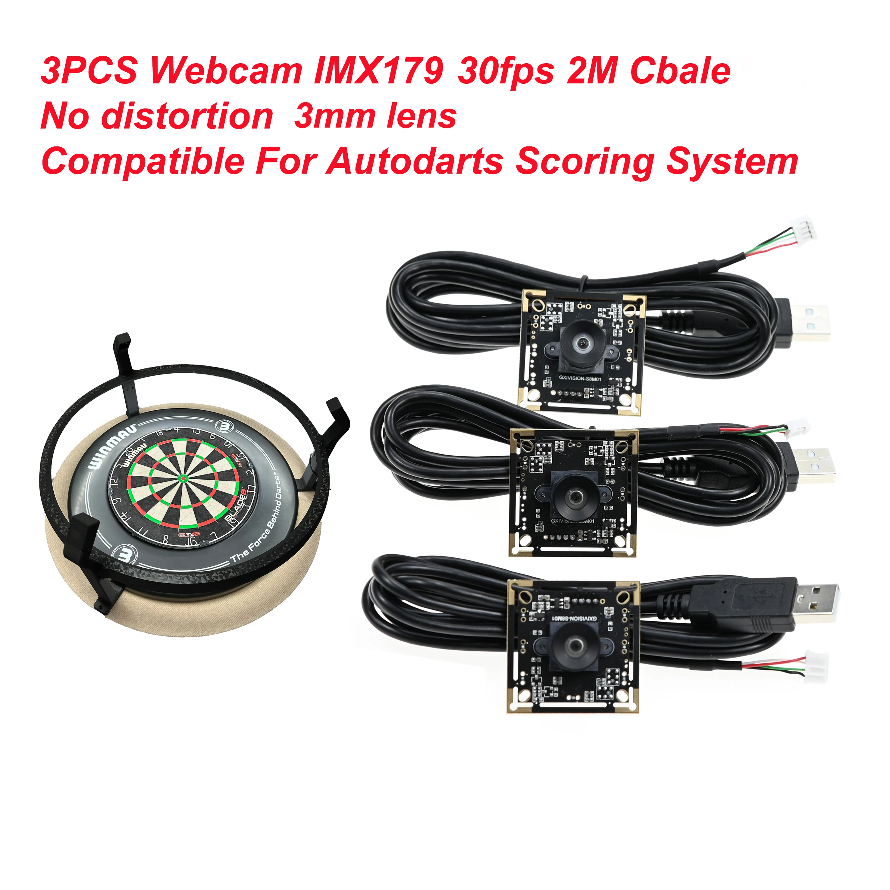 Webcam IMX179 30fps 2M Cable 3mm Lens No Distortion,USB Camera Module,Compatible For Autodarts.io Scoring System GXIVISION