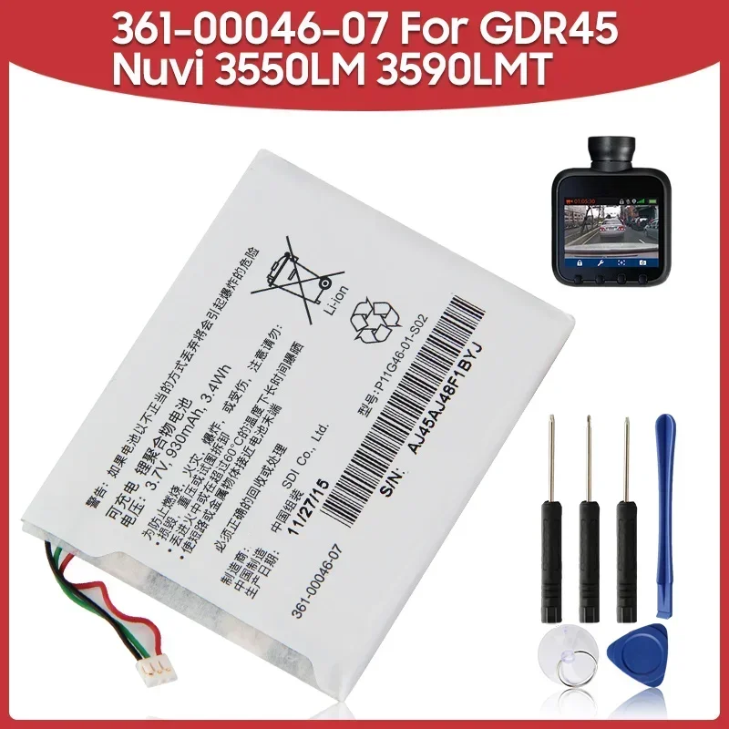 Нова змінна батарея 361-00046-07 для Garmin GDR45 Nuvi 3550LM 3590LMT Автомобільні GPS акумуляторні батареї 930 мАг з безкоштовними інструментами