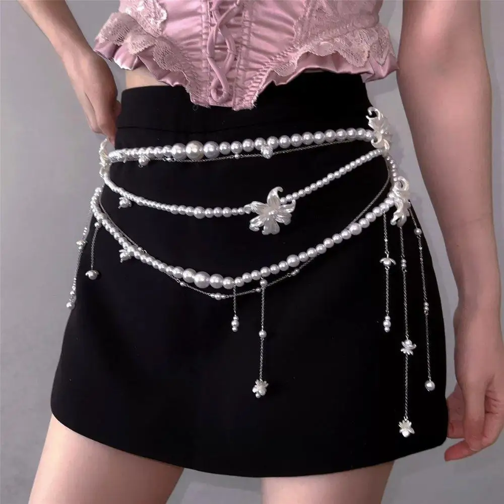 Fairy Tassel Flower Pearl Multi-Layer Waist Chain INS Women'S Matching Waist Accessories Waist Chain Ladies' Body Chain Jewelry