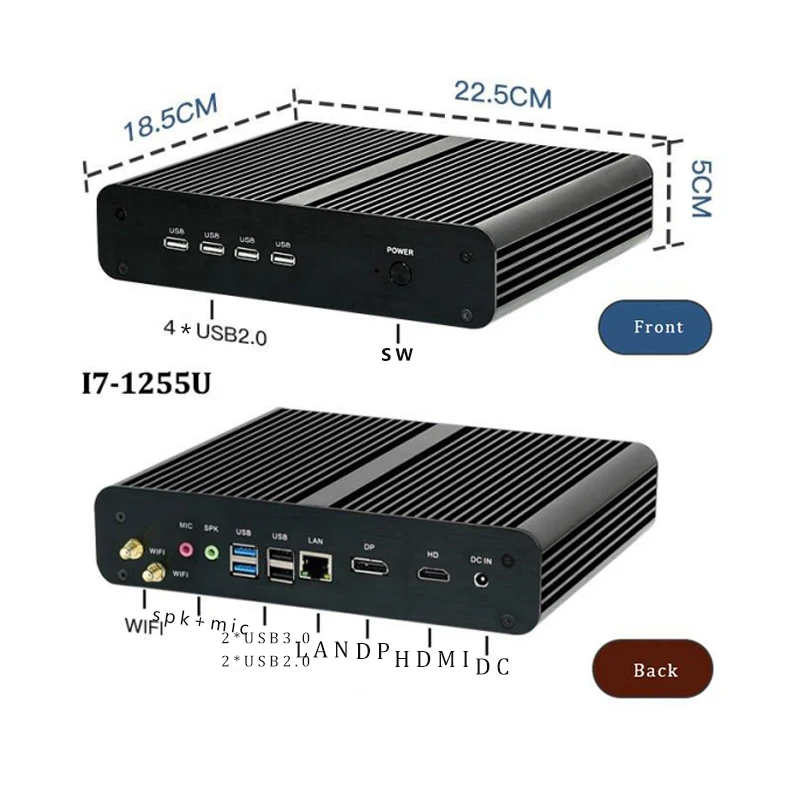 12th/13th Gen Fanless MINI PC i5-1235U/i5-1334U/i7-1255U TMP 2.0 win11 10Core 12Threads DDR4  MAX 64GB windows 11 Freeshipping 4