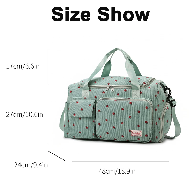 Kawaii Strawberry Travel Bag Large capacity fitness Bag Women Shoulder for Short Trip Luggage Clothes Storage Gym