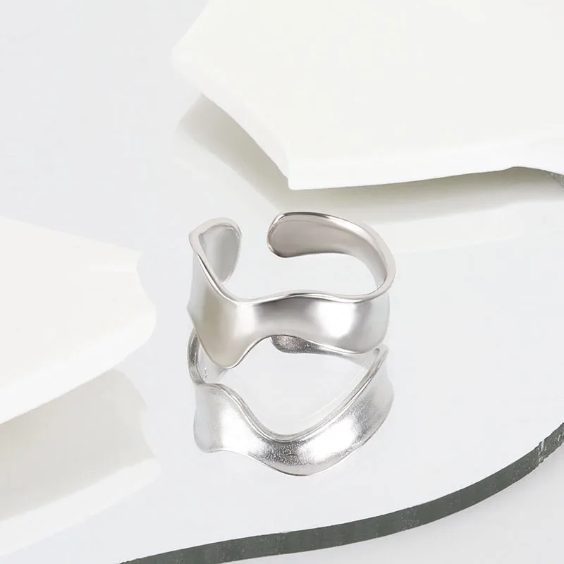 2024 New Trend Wave Pattern Opening Ring for Women Simple Silver Color Irregular Ring Fashion Party Jewelry Gifts