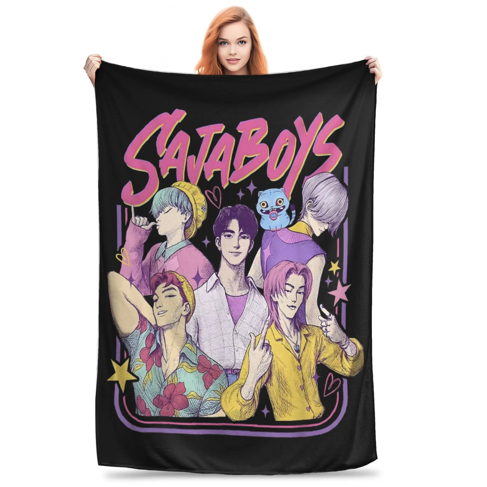 שמיכת ציידי השדים Kpop של Saja Boys עם הדפס קטיפה, רב תכליתית וחמה במיוחד למיטה או לשימוש בחוץ, רכה ודקה