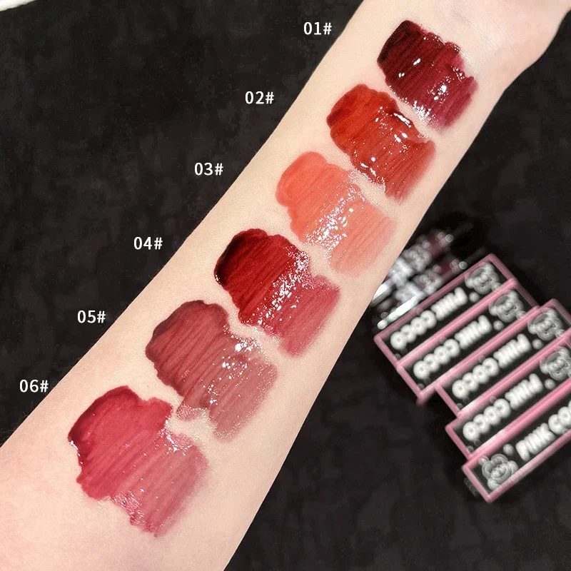 Dark Red Brown Mirror Lip Glaze Water Light Moisturizing Non-stick Cup Highly Pigmented Red Liquid Lipstick Lips Makeup Cosmetic 5