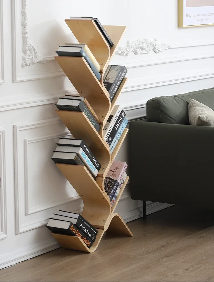 Creative Tree-shaped Bookshelf Floor-standing Solid Wood Magazine Book Shelf Living Room Bookcase Home Bedside Storage Shelf