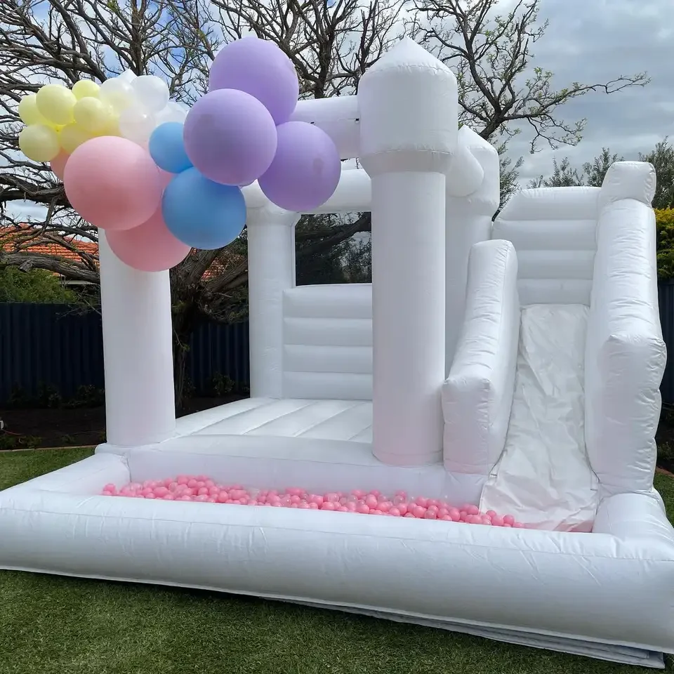 commercial white wedding bounce house inflatable bouncy castle with slide and ball pit 8x8ft white inflatable bouncy house w slide