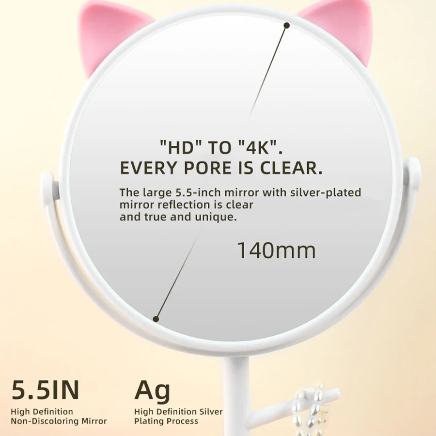 Hd Rotating Makeup Mirror Portable Desktop Cute Cat Ear Princess Mirror Student Dormitory Vanity