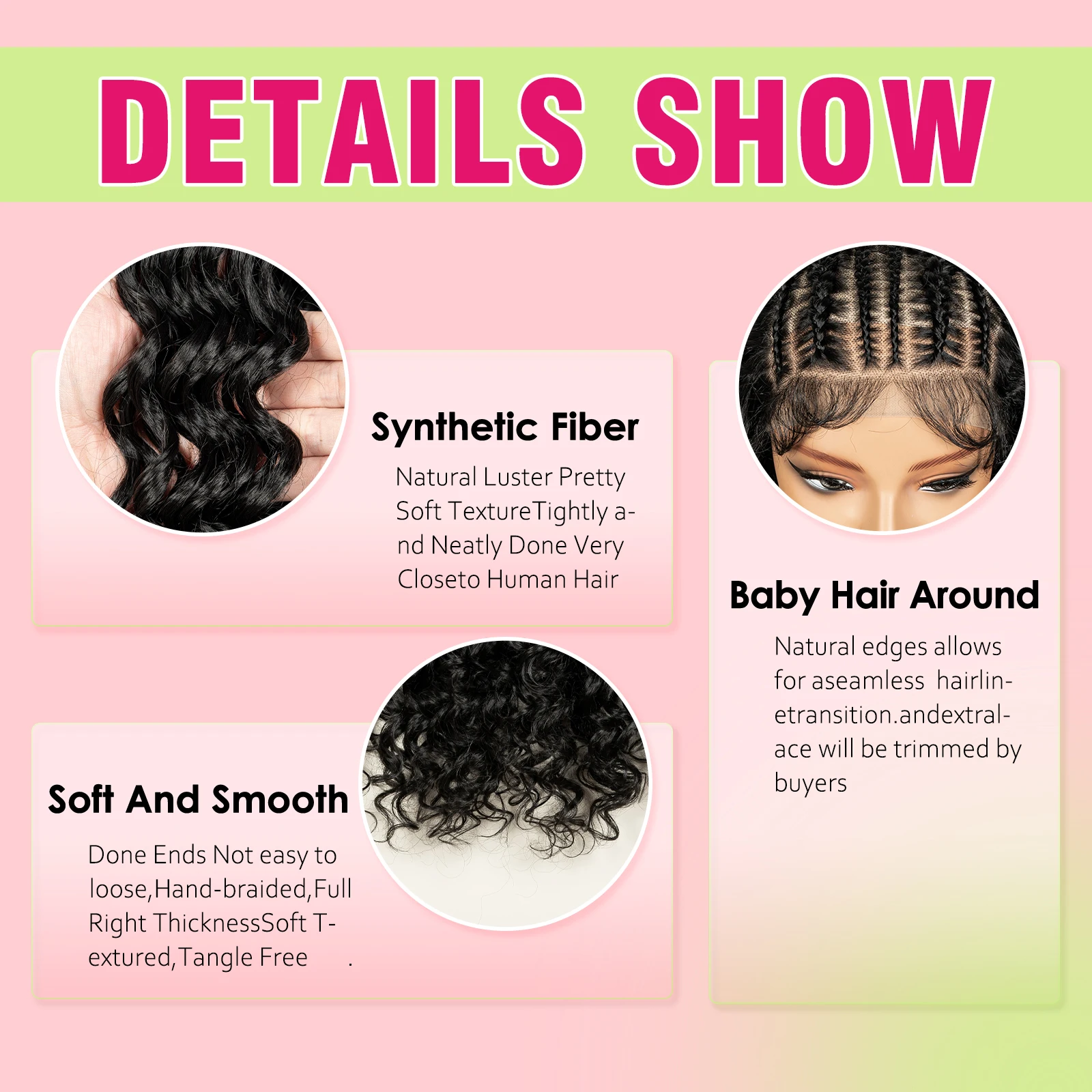 Parrucca sintetica per capelli ricci intrecciati a metà cornrow Parrucca trasparente per capelli frontali in pizzo 13x6 con capelli da bambino per donne nere - immagine 2