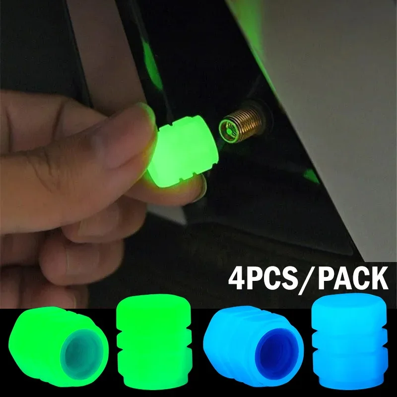 Valve Cap 1/4pcs Luminous Fluorescent Night Glowing Car Motorcycle Bicycle Bike Wheel Tyre Hub Stem Caps Decors