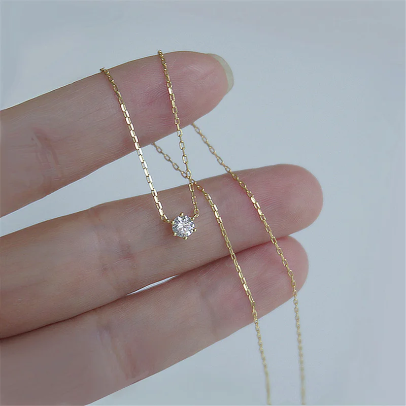 18k Gold-Plated Sterling Silver Necklace with Shimmering Zircon Pendant