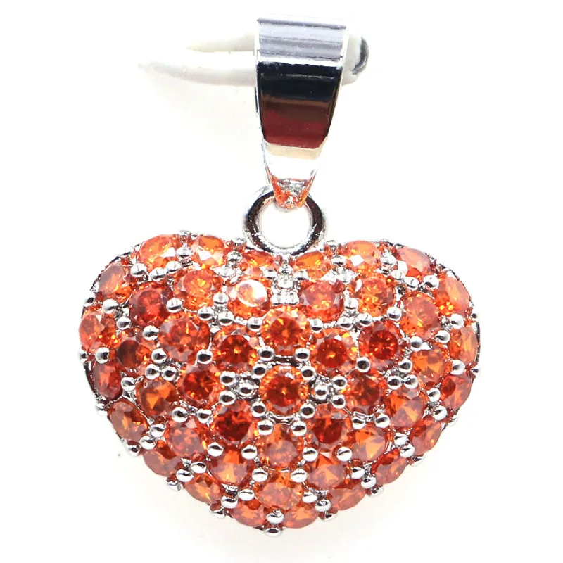 

22x17mm Elegant Heart Shape 2g Orange Spessartine Garnet White Sapphire Daily Wear Gift Silver Pendant