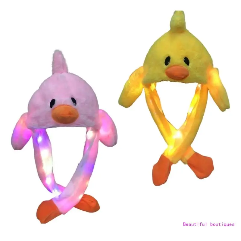 

Led Duck Hat With Moving Ears Kids Earflap Jumping Ears Hat Led Animal Hat Glowing Floppy Ear Hat Plush Bomber Hat DropShip