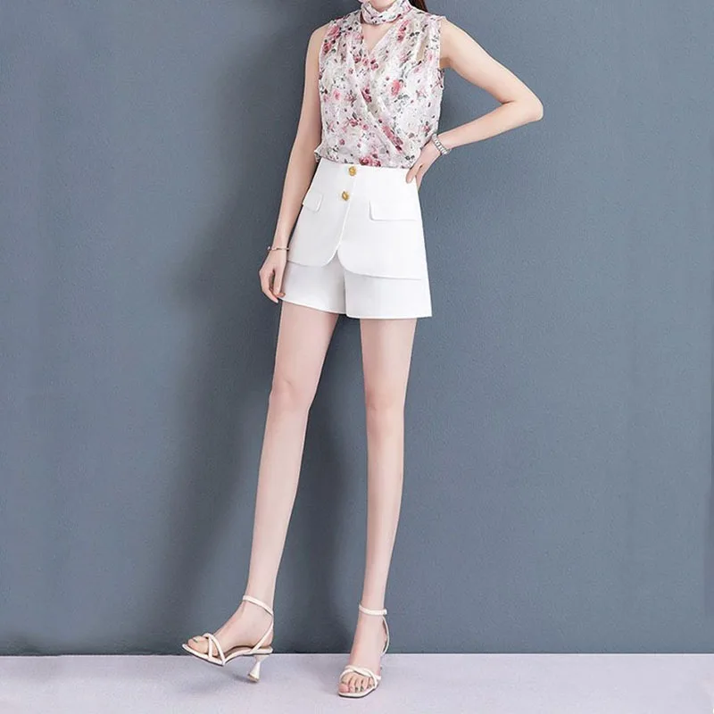 Fashion Women Summer Solid Korean Shorts Office Lady Elegant New High Waist Versatile Streetwear Casual Wide Leg Short Pants 3XL