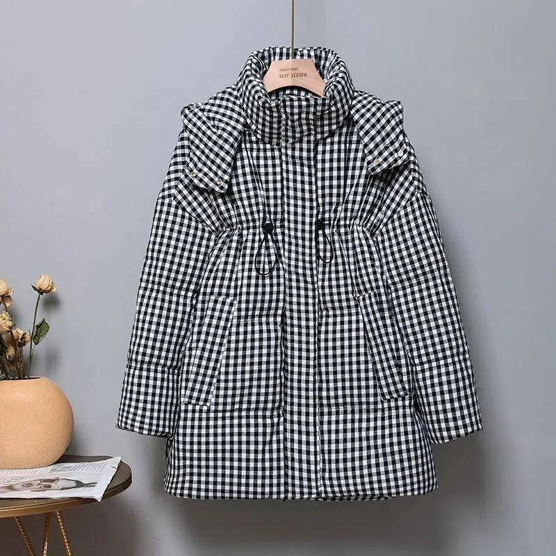 

Thousand Bird Grid Bread Suit 2023 Autumn Winter Thickened Korean Version Anti Season Women's Medium Length Leisure Down Jacket