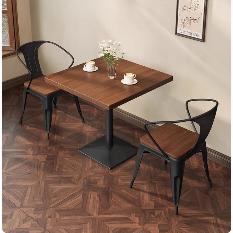 Coffee Shop Bar Restaurant Solid Wood Dining Table and Chair Set Commercial Two Person Square Single Leg Table Modern Furniture