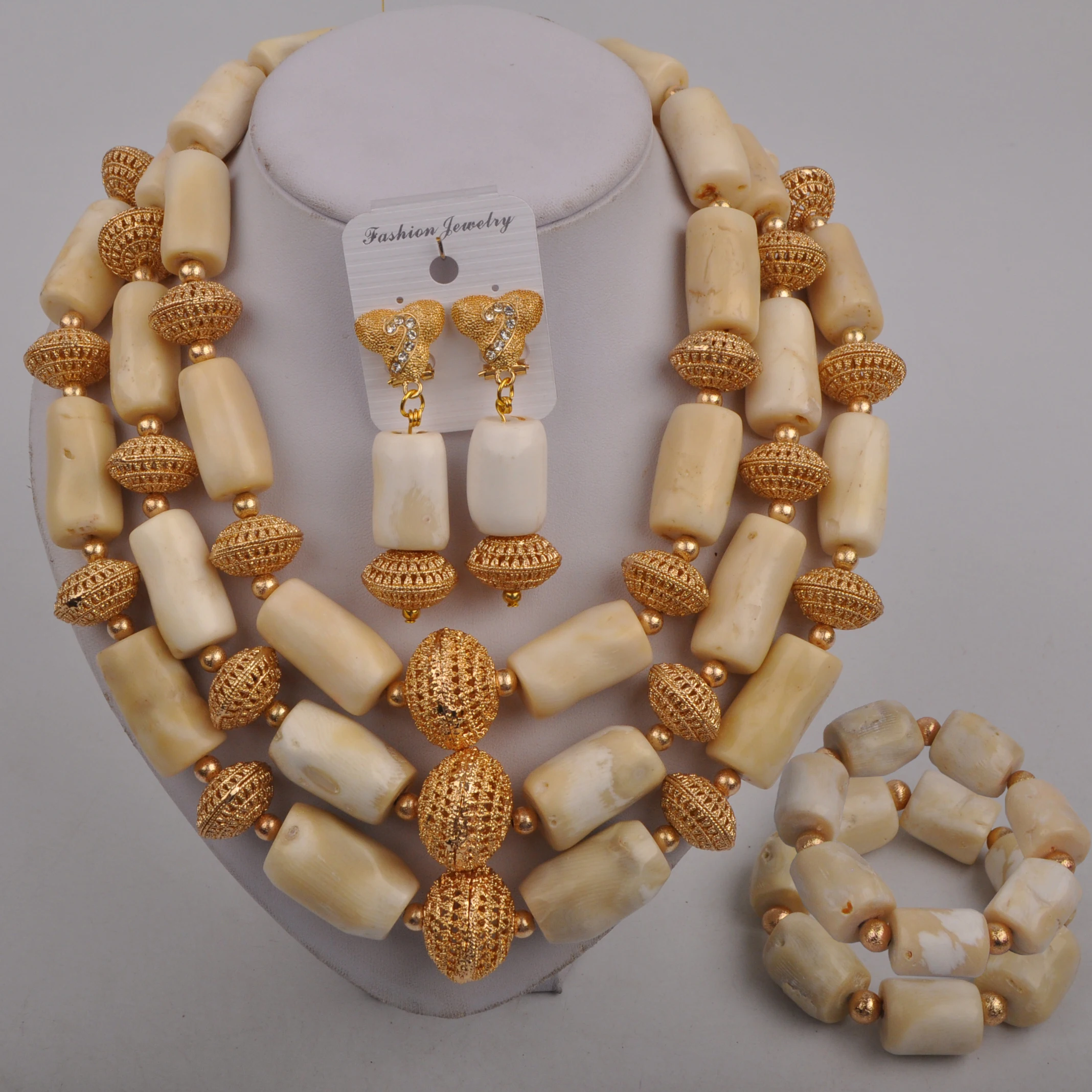 

Fashion Costume Necklace White African Coral Beads Jewelry Set Nigerian Bridal Jewelry Sets