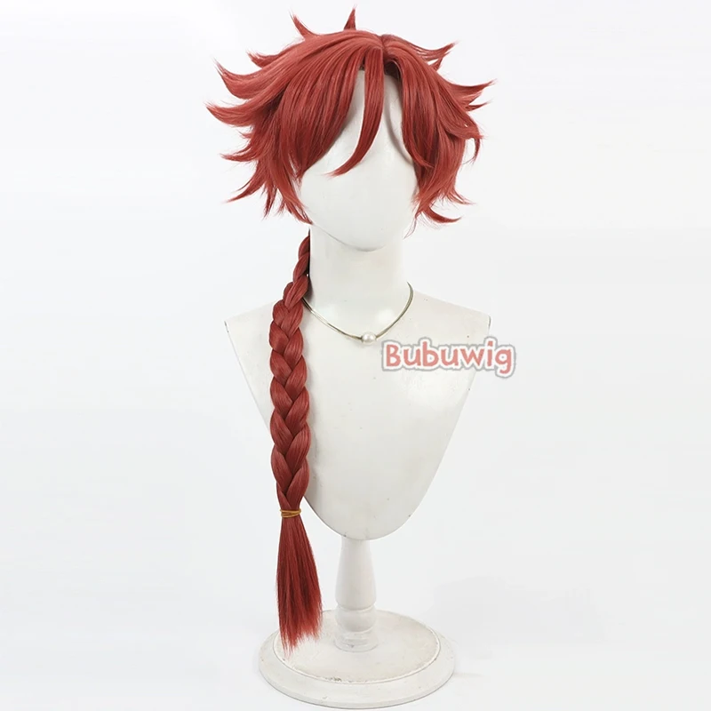 Bubuwig Synthetic Hair Vein Cosplay Wigs Link Click Vein Halloween Role Play 40cm Long Straight Red Braided Wig Heat Resistant