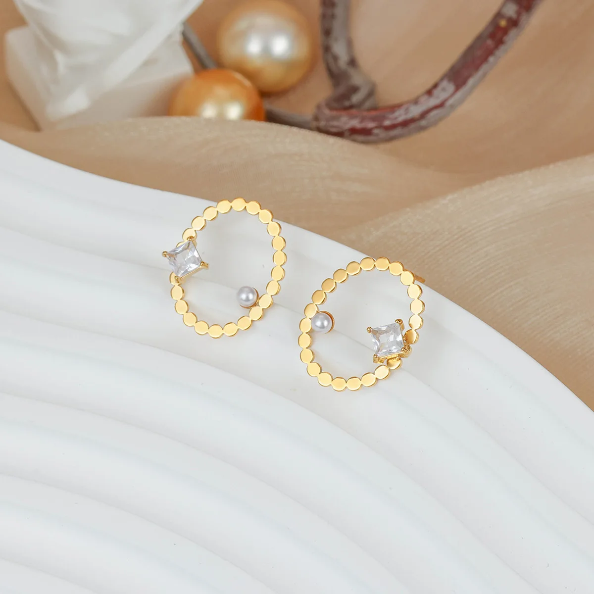 Zircon Earrings Hollow Round For Women