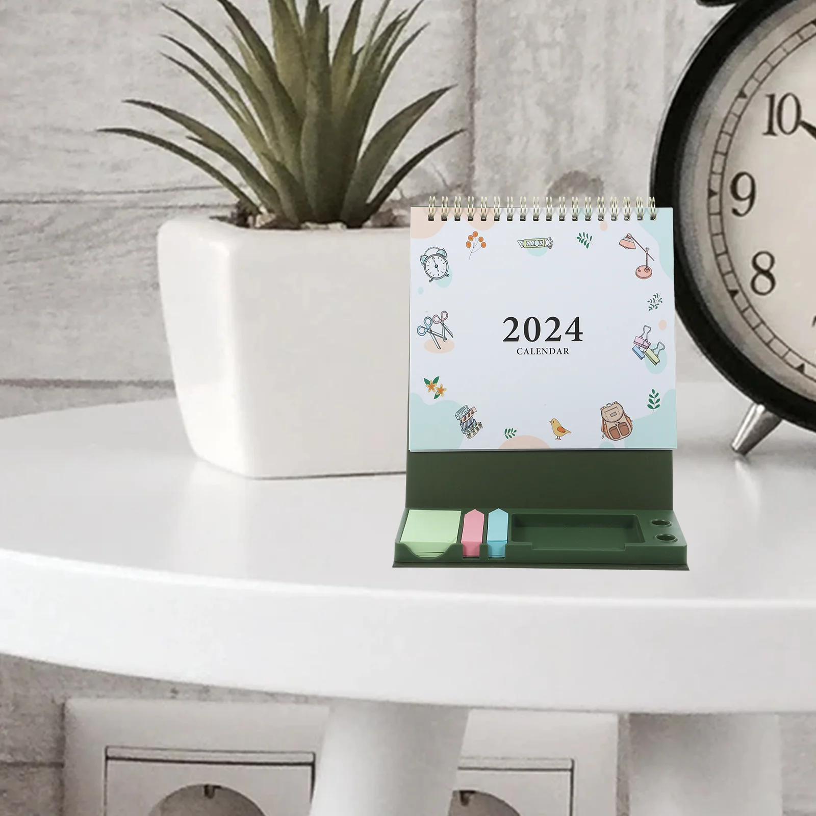 Creative Simple Desk Calendar 2024 Tri-fold Desktop Ornament Countdown Check-in Planner Storage Box Office Supply Decor Plastic