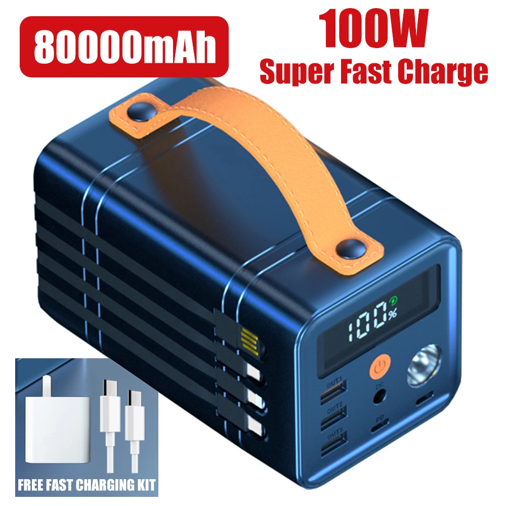 

Real 80000mAh PD100W Outdoor Power Bank Portable Power Station External Battery Pack Fast Charger Mobile Phone Notebook 60000mAh