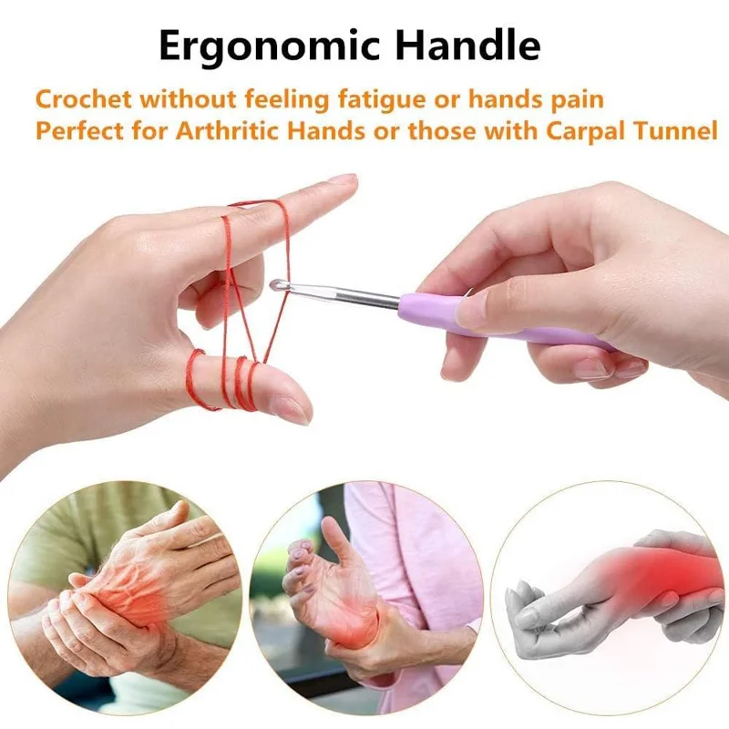 Comfort Grip Extra-Long Crochet Hooks Set, 14 Sizes (2mm-10mm) for Beginners and Arthritic Hands